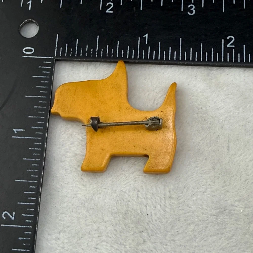 Vintage Bakelite Dog Brooch Art Deco Yellow